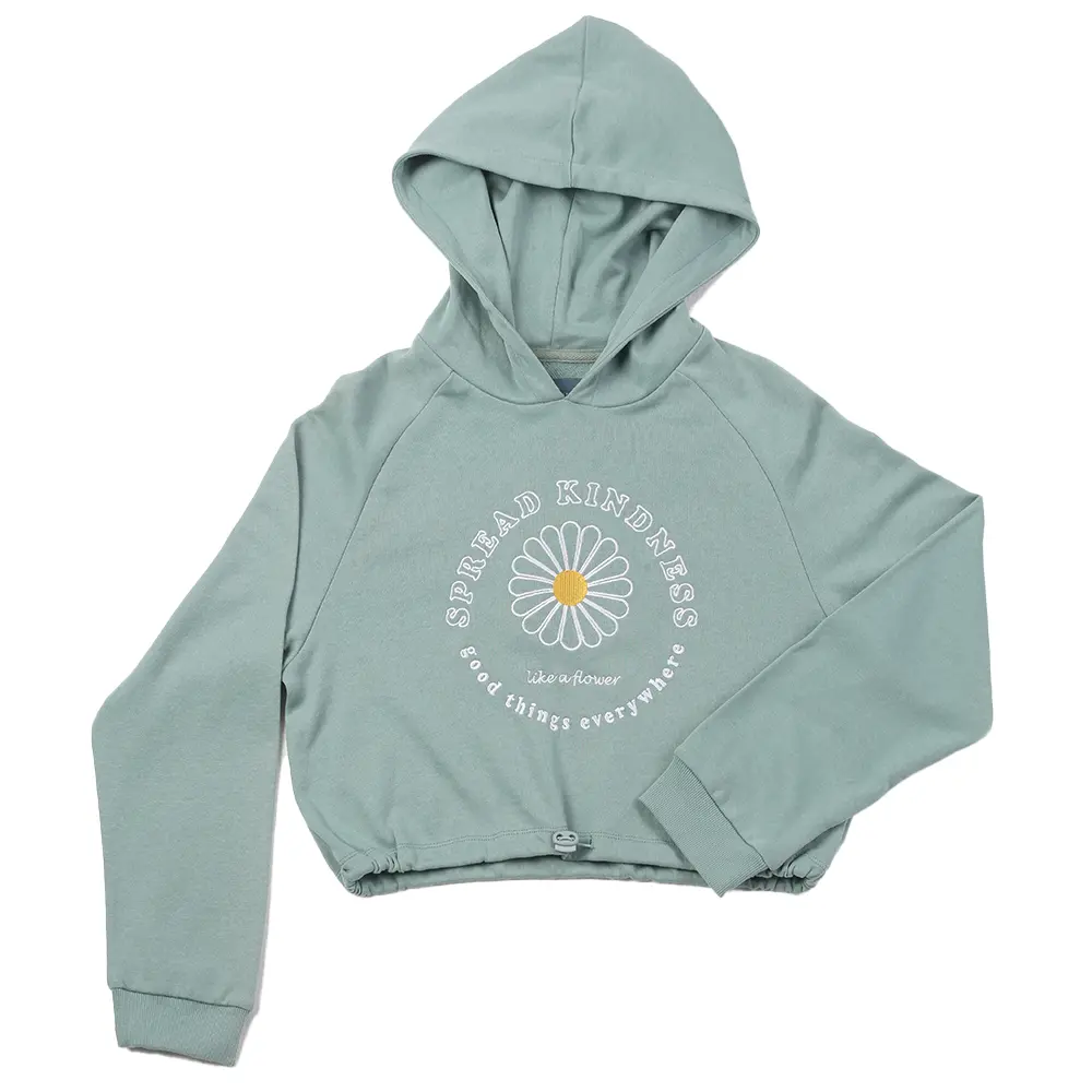 Organic cotton women‘s embroidery raglan sleeve crop hoodie